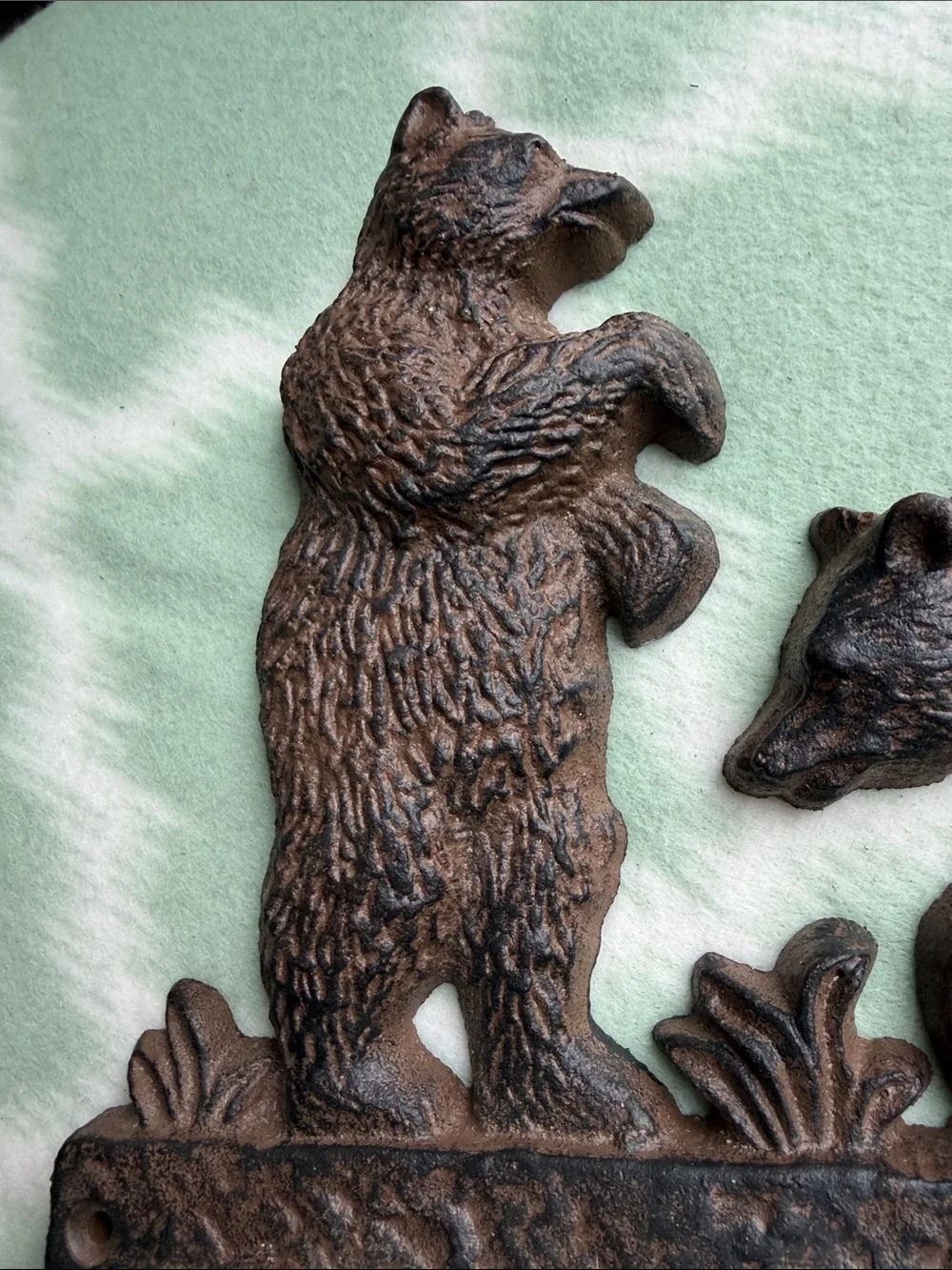 Rustic Bear Solid Cast Iron Wall Hook Rack - Brown